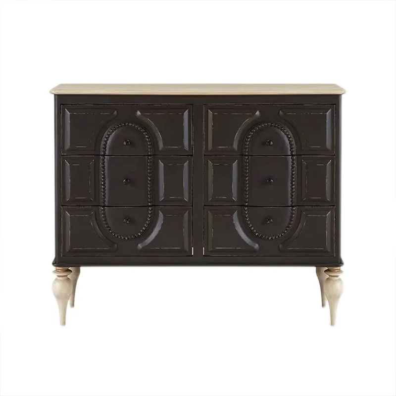 luxury solid wood porch cabinet, the modern simple black decorative cabinet French rural retro light luxury dining side cabinet