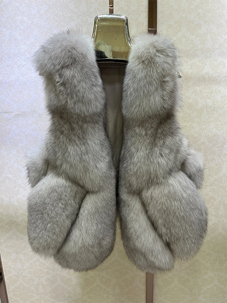 2025년 신상 가을 겨울 따뜻한 여성용 코트 천연 리얼 폭스 퍼 베스트 럭셔리 여성 두꺼운 재킷 아우터