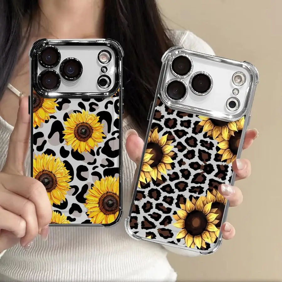 Hülle für Apple iPhone 17 Pro Max 17e Air XS XR 12 Plus 16 13 15 11 14 Handyhülle mit Leopardenmuster und Sonnenblumen