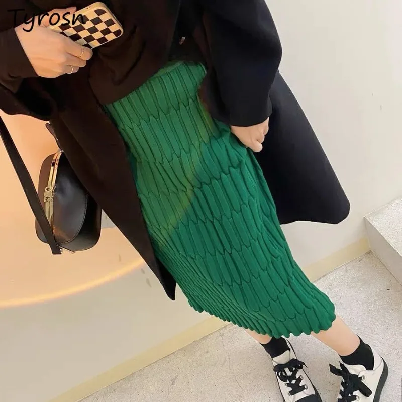 Knitting Midi Skirts Women Y2k Clothes 5-Color Temper Vintage High Waist French Streetwear Trendy Harajuku Personal Юбка Женская