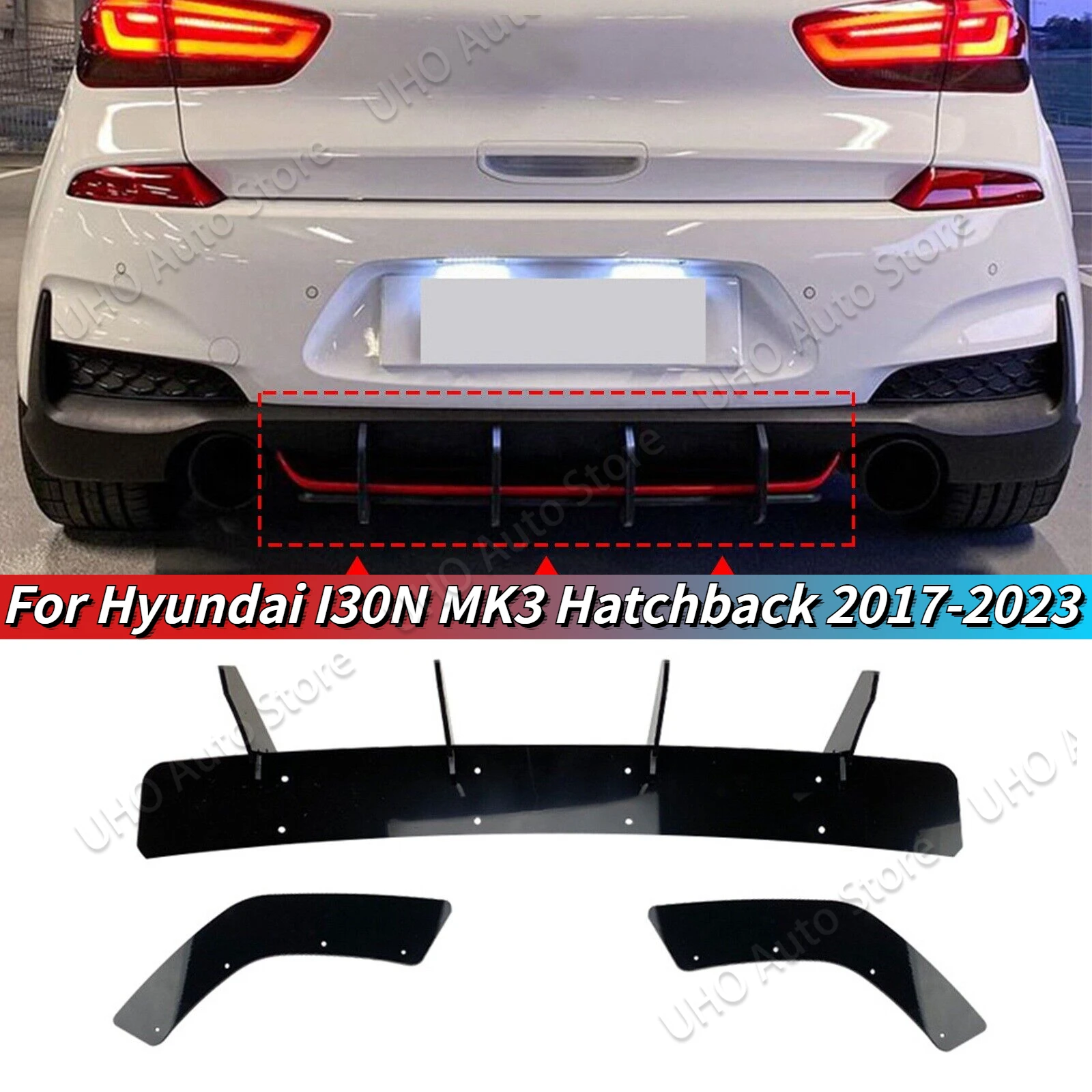 

Car Rear Bumper Diffuser Spoiler Splitter Spoiler Body Kit Tuning Trim For Hyundai I30N MK3 Hatchback 2017-2019 2020-2023