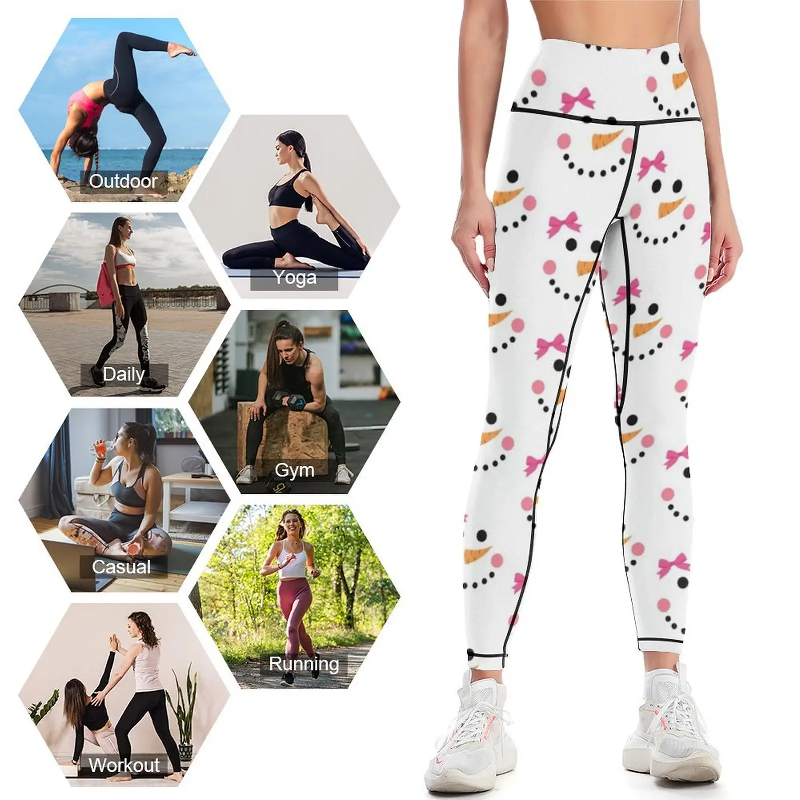 Snowgirl-mallas deportivas con lazo rosa para mujer, pantalones deportivos de realce para gimnasio, medias para mujer