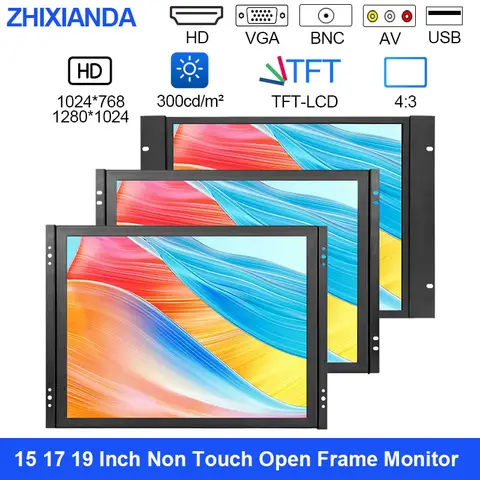 15 17 19 Inch Square Screen 4:3 Ratio Open Frame Monitor Without Touch Screen Industrial LCD Display With AV BNC VGA HDMI USB