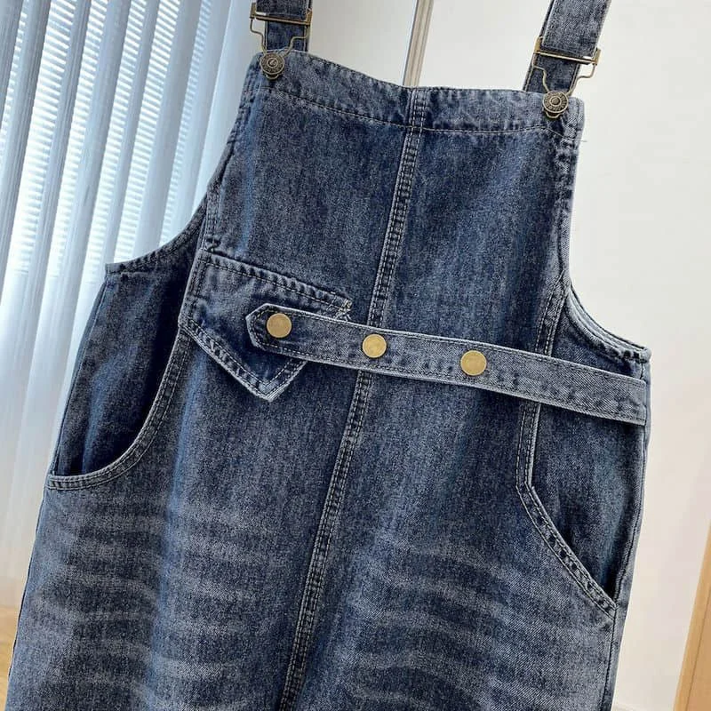 Tute in Denim per donna pagliaccetti in stile coreano tute corte Vintage Casual pantaloni dritti tuta allentata tuta intera donna