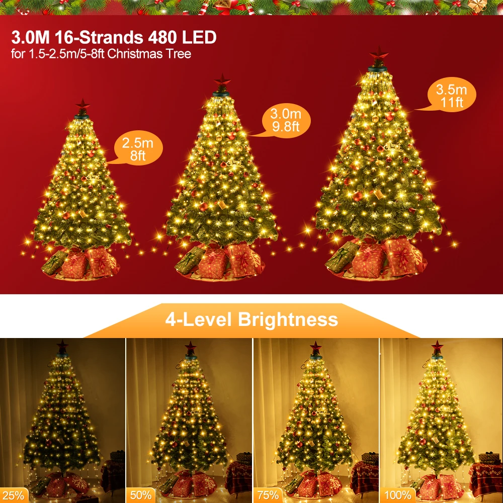 3M LED Cluster Firecracker String Lights 8 Modes Fairy Lights For Christmas Tree Wedding Garden Party Holiday Decoration Lamp