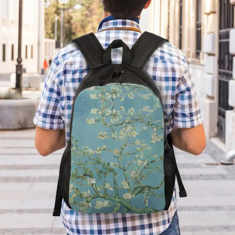 Mochila personalizada con flores de almendra de Vincent Van Gogh para hombre y mujer, bolsa para ordenador portátil, para escuela, estudiante universitario, bolsa de pintura de flores