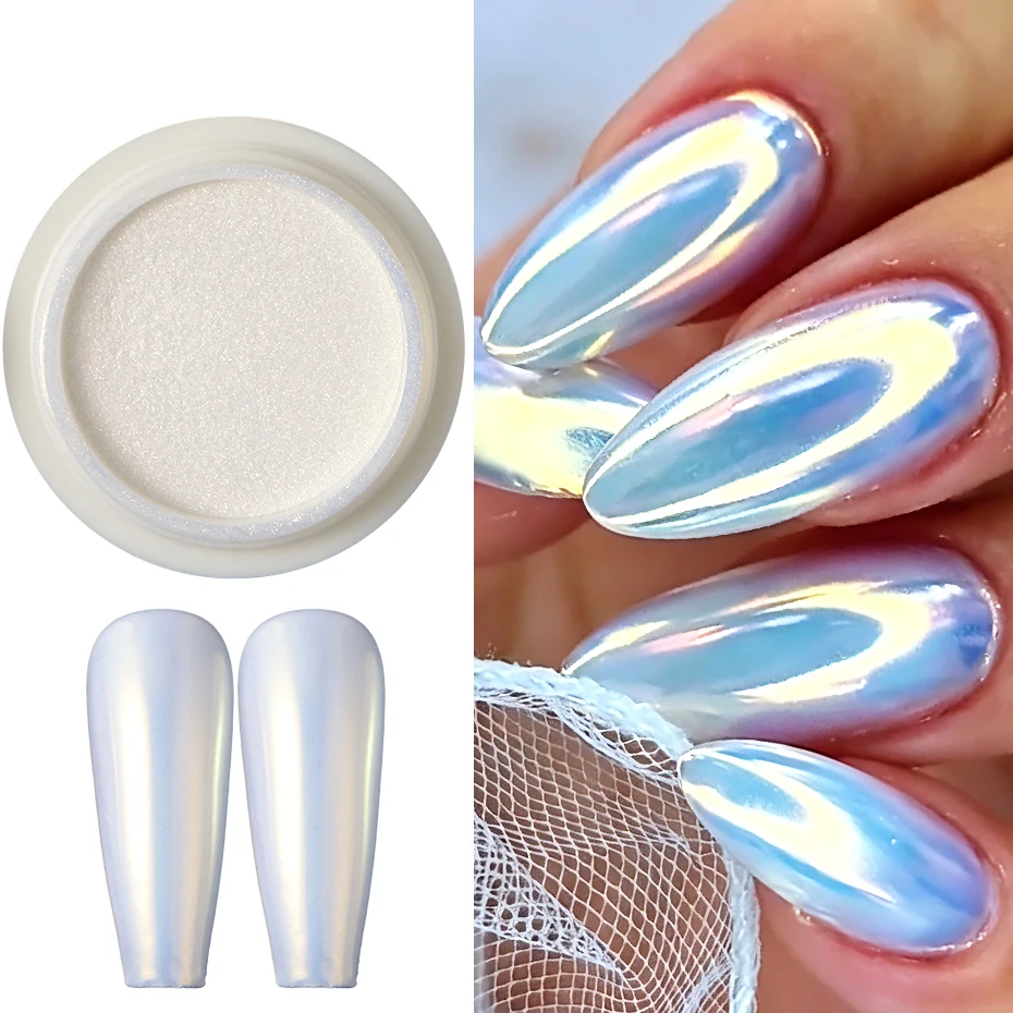 6 Gläser Aurora Chrom-Spiegel-Nagelpuder Schillerndes Perlmutt-Metallpigment Gold Silber Rosa Weiß Nagelglitter-Dekoration – Detail 4