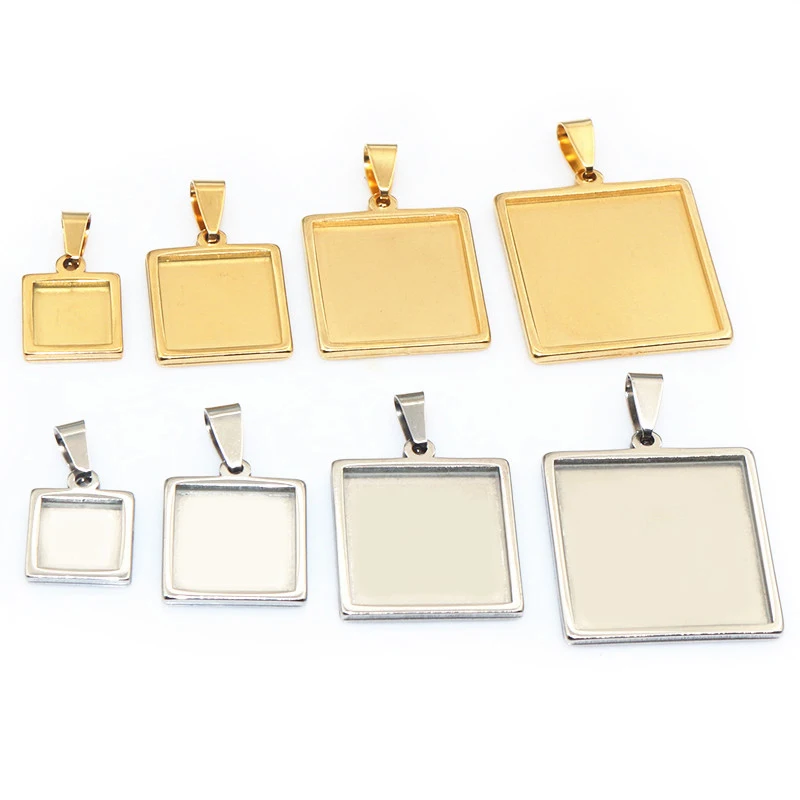 5pcs 10-25mm Inner Size Stainless Steel Square Pendant Cabochons Blank Base Setting Bezel Tray DIY Jewelry Making Accessories
