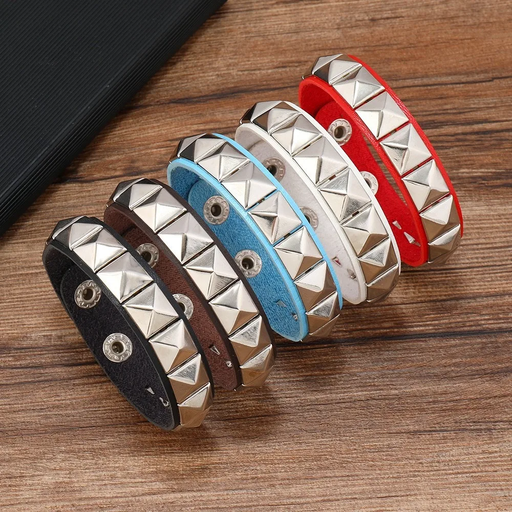 Punk Rivet Leather Cuff Bracelet Men Women Couple Matching Set Pyramid Stud Snap Button Wristband Gothic Rock Hip Hop Jewelry