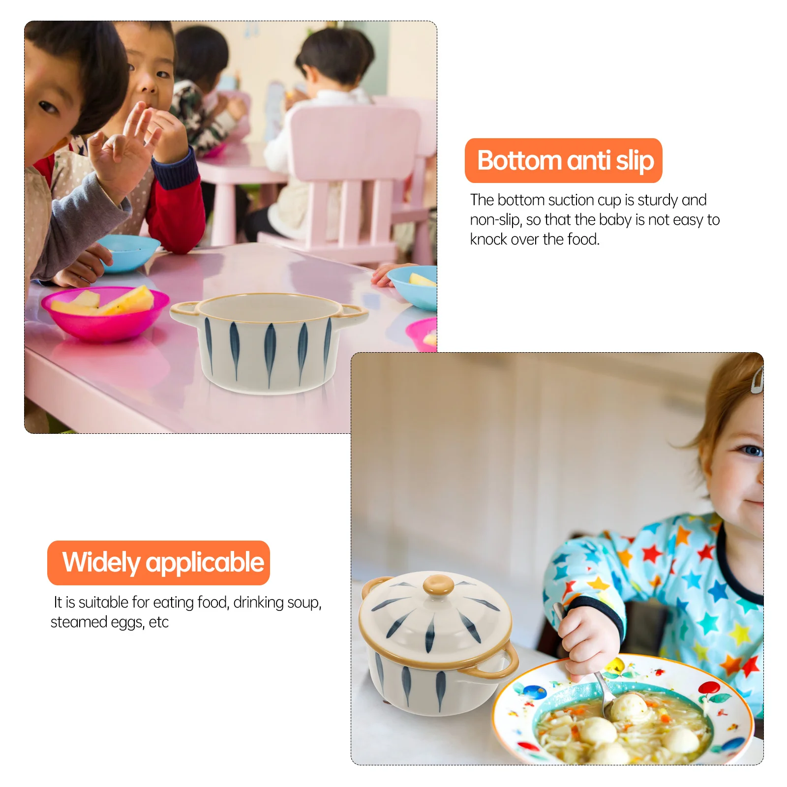 

Чаша для сервировки еды для ребенка Керамическая миска для пудинга Нескользящая присоска Легко держать и чистить Длительный срок службы Яйцо на пару