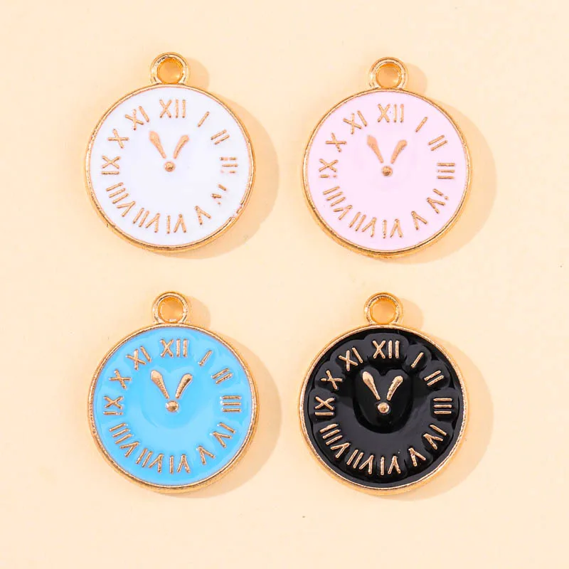 

20Pcs/Lot 4Colors Fashion Fun Clock Enamel Charms Pendant for Jewelry Making DIY Cute Bracelet Earring Keychain Dangle Wholesale