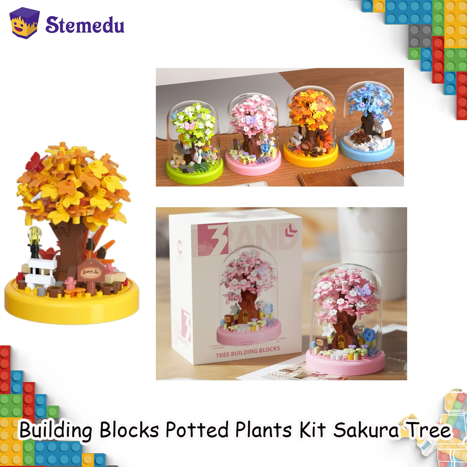 اللبنات بوعاء النباتات عدة ساكورا شجرة البيت الحفاظ على الزهور بونساي طفل الإبداعية لغز لعبة الفتيات رومانسية هدية عيد ميلاد #1