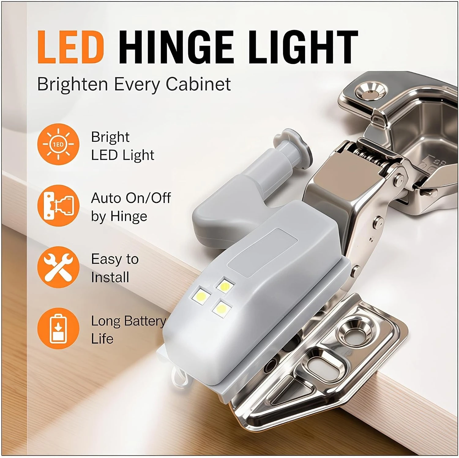JOYINLED 10pcsHinge Led Sensor Light for Kitchen Cabinet Closet Wardrobe Door Switch Battery Operated (Battery Not Included)