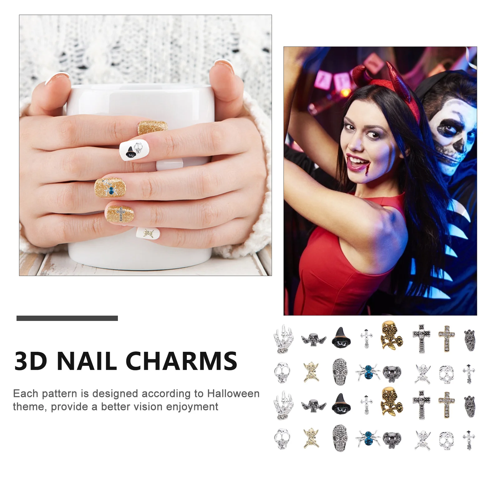 

4pcs Halloween Art Charms Diy Decor 3D Alloy Nail Jewelry Manicure Accessories Nail Charm Decor For Phone Case Invitation Wife