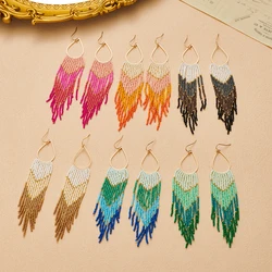 Bohemian Beaded Tassel Earrings, Water Drop Color Gradient Earrings, Seed Beads Handmade Decorative Party Girls Holiday Party