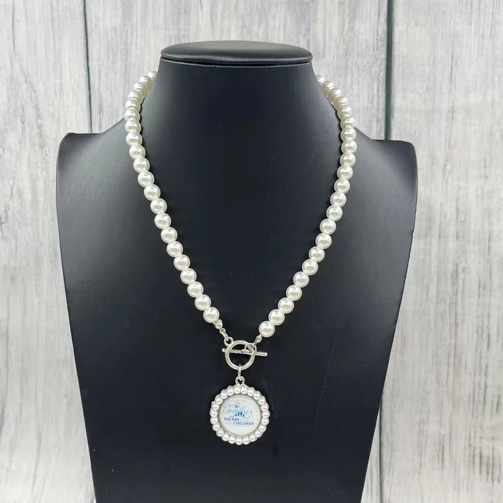 Jack & Jill Party Fraternity Sisters Round Letter Accessory OT Buckle Pearl Necklace