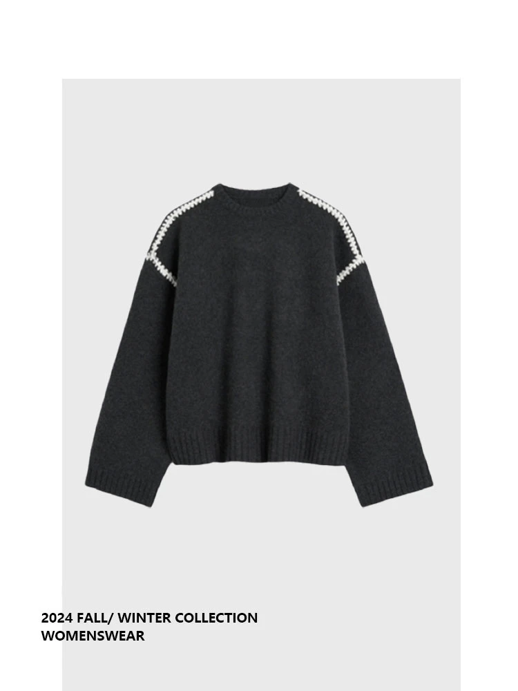 

Свитер Forever 21 серого цвета с вышивкой и цветовыми блоками, женский, весенний, новый, в стиле Light Maturity, с длинным рукавом, для повседневной носки