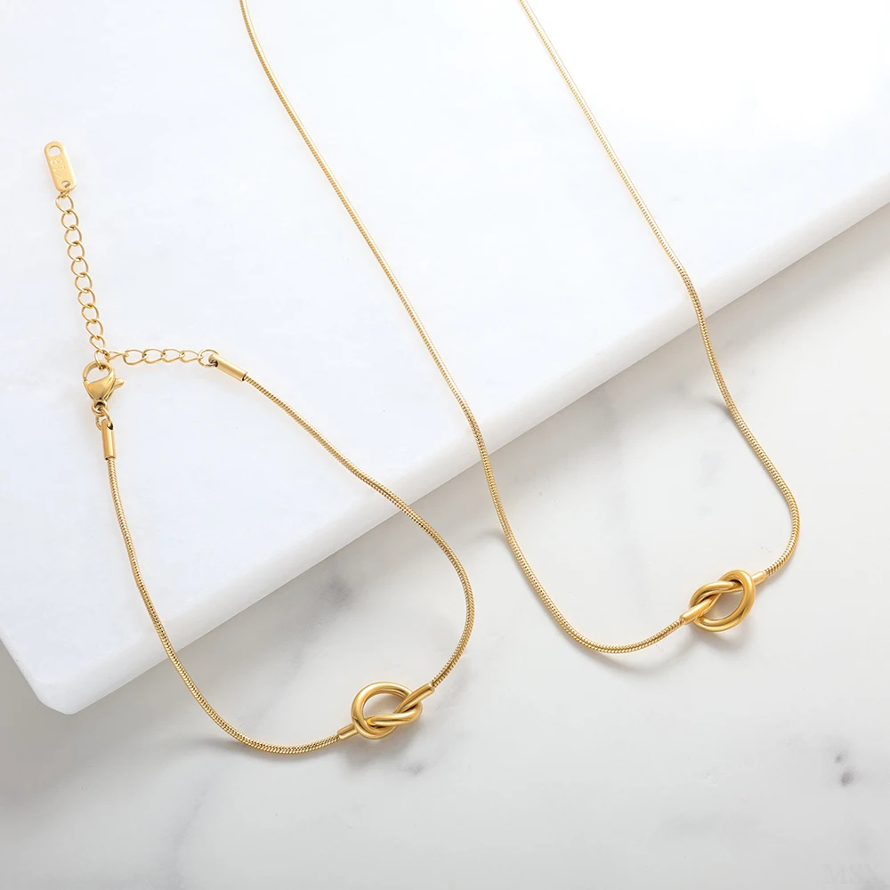 

Simplicity Rope Chain Stainless Steel Knot Necklaces Bracelets For Woman Hypoallergenic Metal Cross Jewelry Set Girlfriend Gifts