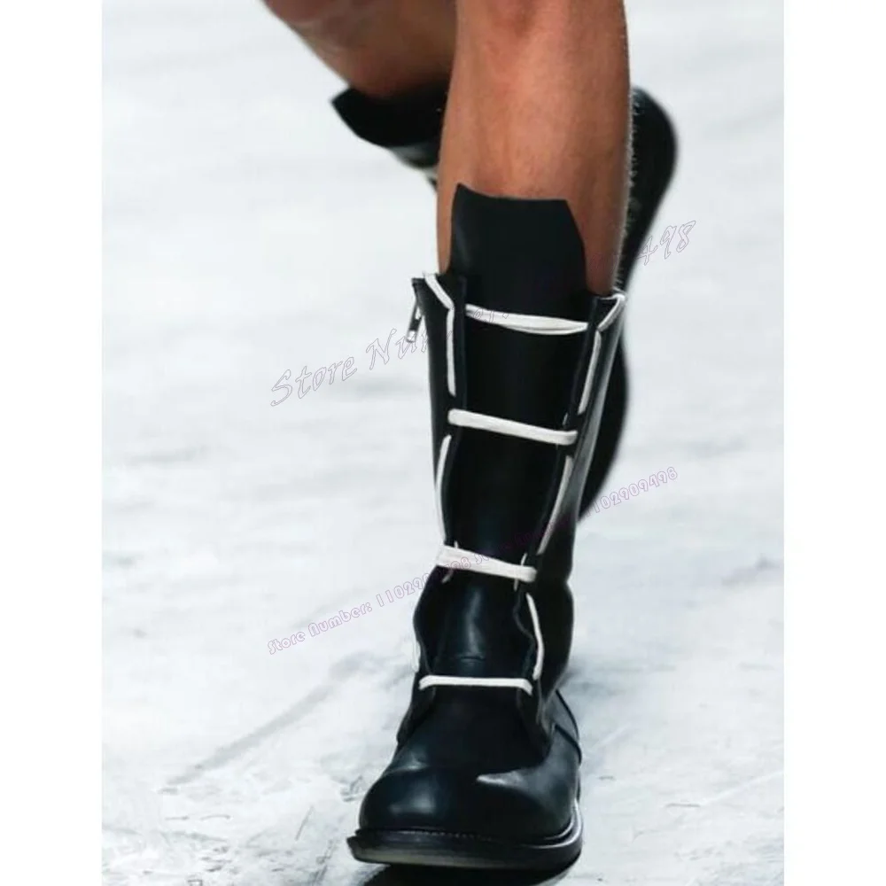 Black Runway Men's Ankle Boots Matte Leather Round Toe Shoes for Men British Style Handmade Shoes 2025 Zapatos Para Hombres