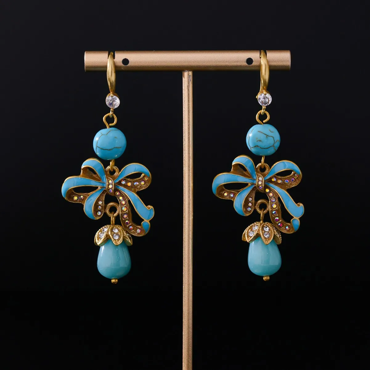 

Винтажные полые серьги-банты в китайском стиле, трехмерные серьги в стиле ретро, серьги-гвоздики с кристаллами ручной работы