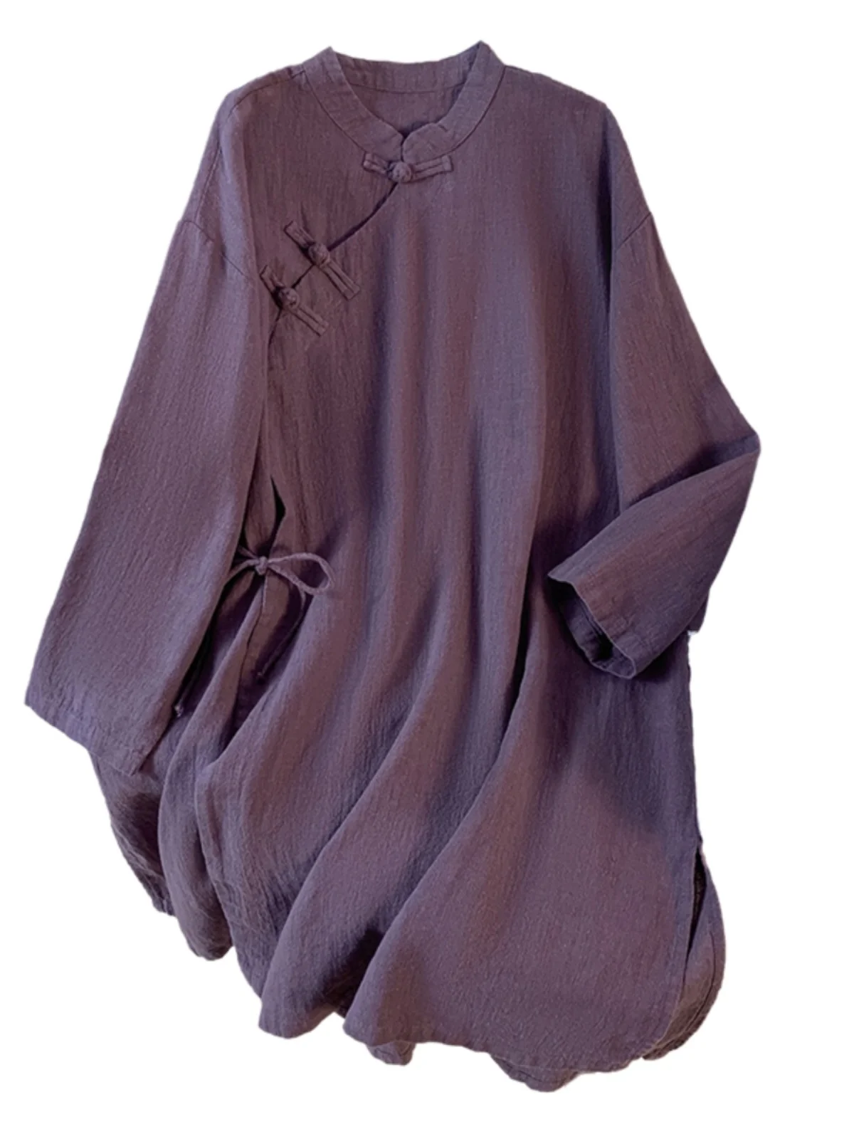 جديد الصينية Sle المرأة الكتان irt أوائل الخريف خمر الوطنية Sle البوذية زن القطن الكتان ميدي أعلى زر حتى طويل S... #5