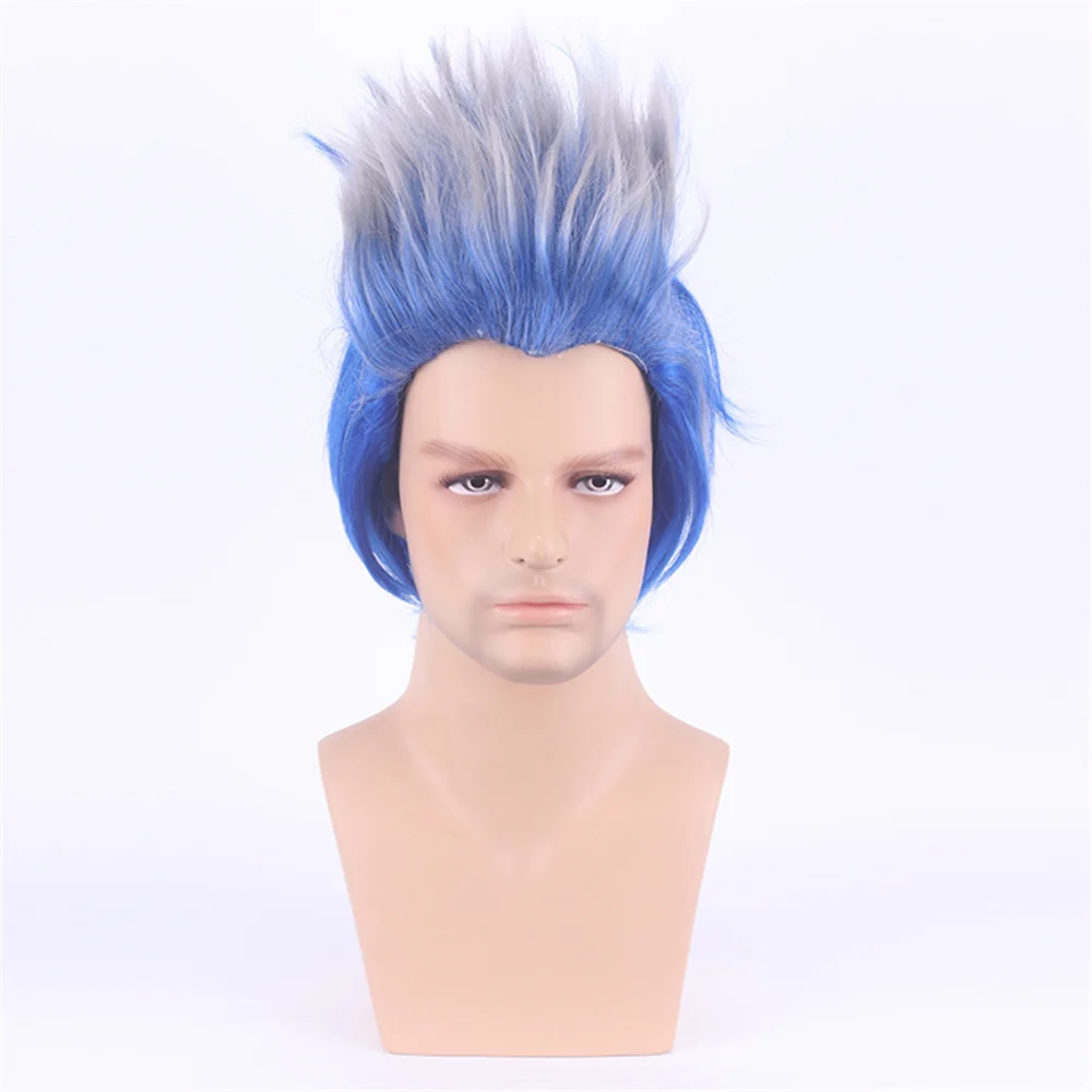 RANYU Synthetic Male Role Play Wig with Bangs Short Straight Blue Halloween Anime Role Play Wig