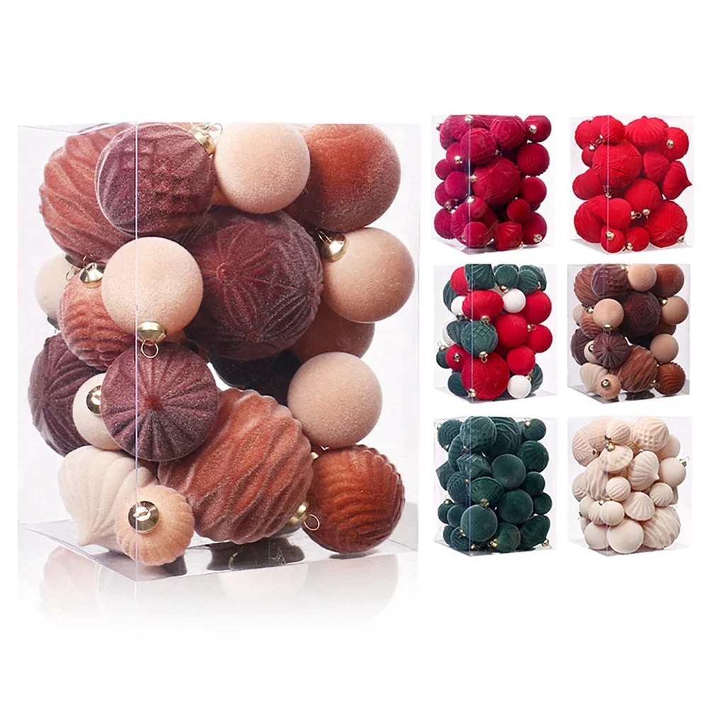 35 Pcs Velvet Christmas Balls Holiday Set Christmas Hanging Balls Flocked Christmas Tree Shatterproof Hanging Decor