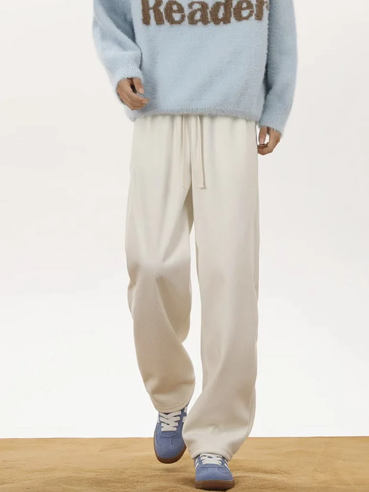 

Вельветовые молодежные брюки, мужские зимние спортивные спортивные штаны на подкладке, свободные прямые повседневные широкие брюки длиной до пола