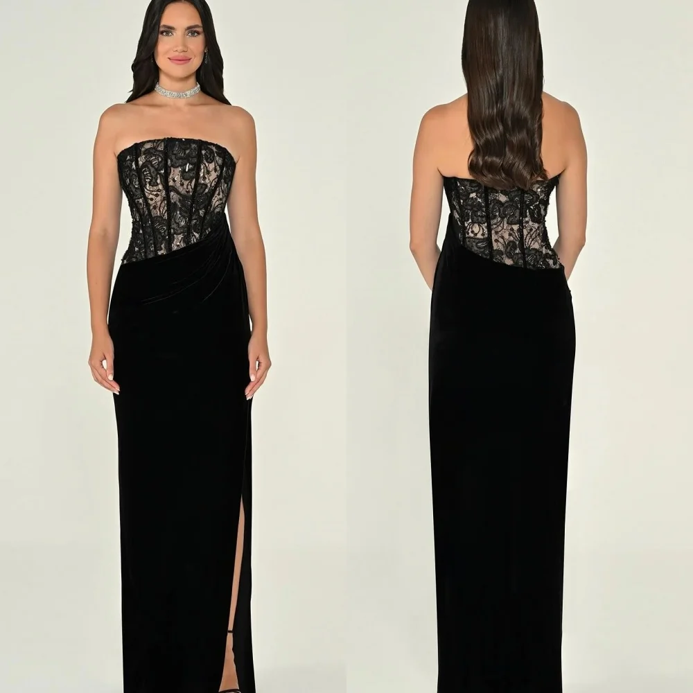 

Customized Jersey Lace Strapless Chic Straight Long Dresses Bespoke Occasion Women's Evening Charming Elegant Party Gown