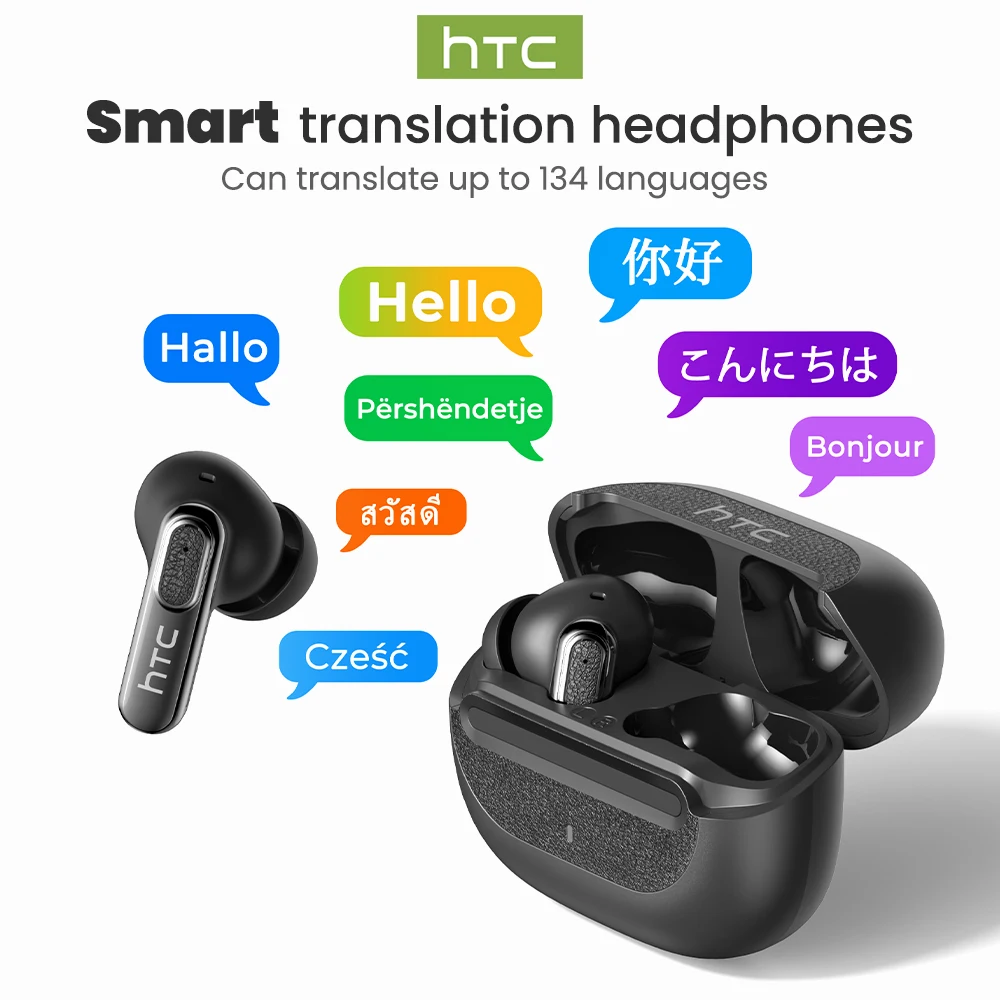 Bluetooth-Headset mit KI-Übersetzung in Echtzeit für 134 Sprachen, In-Ear-Komfort, Surround-Sound für Reisen und Arbeit, HTC NE60 TWS Ohrhörer