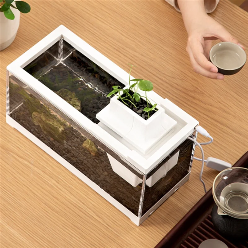ABZV-Desktop Aquarium Fish Tank LED Lighting Silent Filter Feeding Aquarium For Office And Home