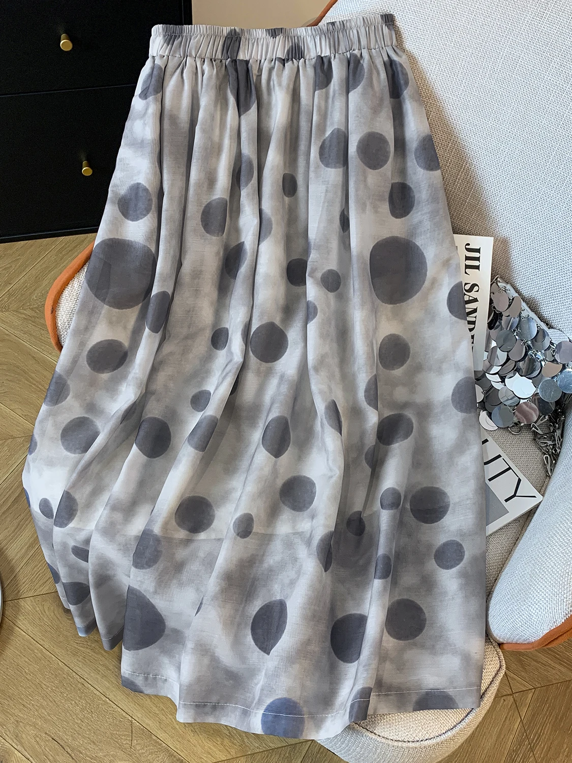 

Высококачественная японская шелковая хлопковая женская юбка больших размеров, утягивающая дизайнерская длинная юбка в горошек с эластичной резинкой на талии и бедрами