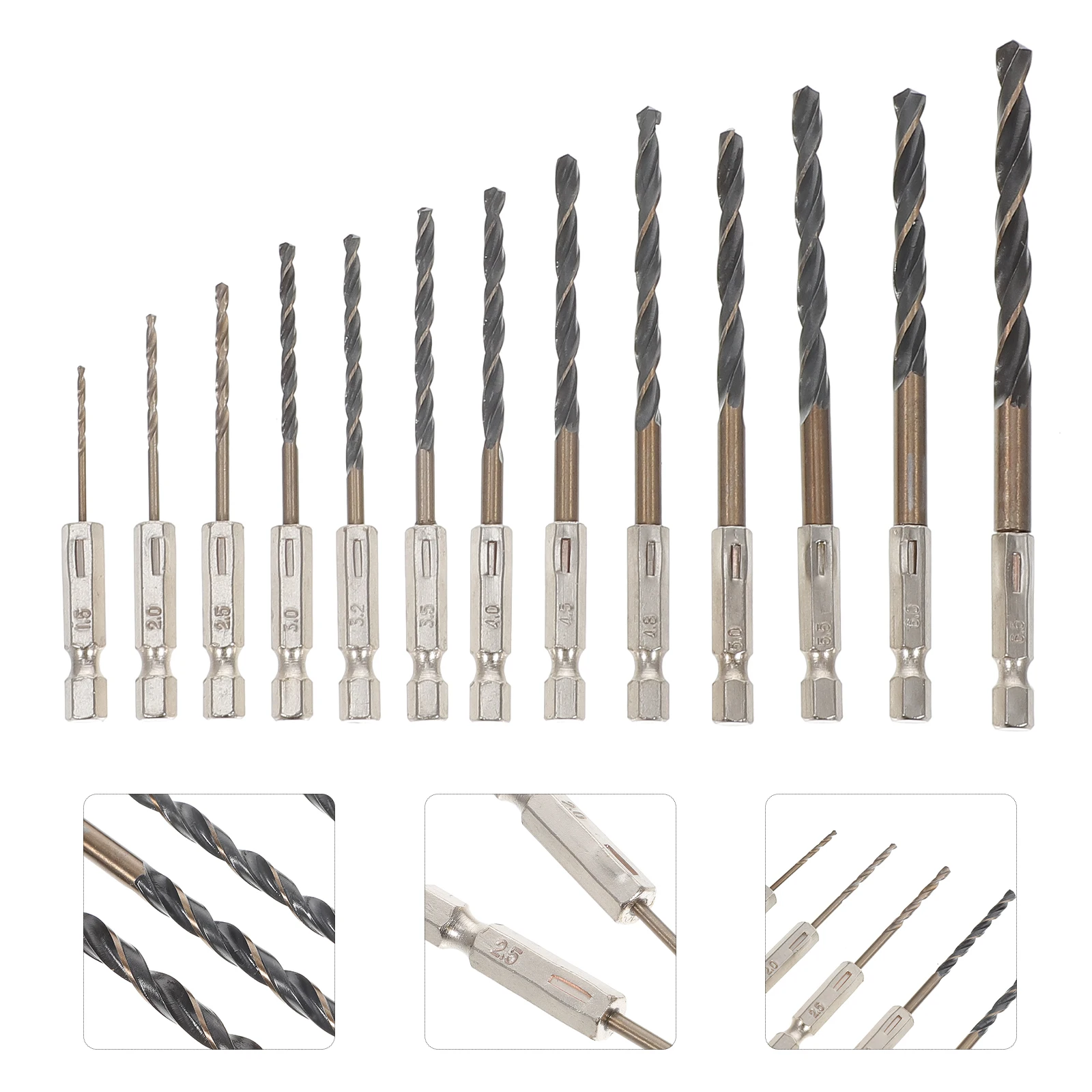 

13pcs Hex Metal Bits 1.5-6.5Mm Woodworking Steel Copper Bits Driver 3/16 6Mm Titanium Drill Bit Set
