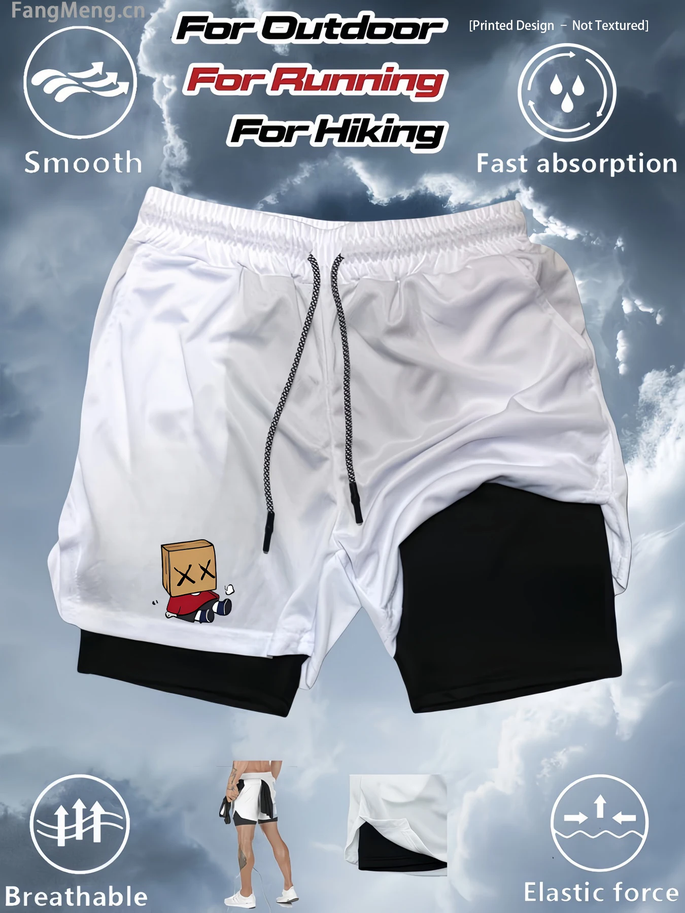 

Print 2in1 Running Shorts for Men Gym Workout Compression Shorts with Phone Pocket Towel Loop Summer Sport Athletic Activewear