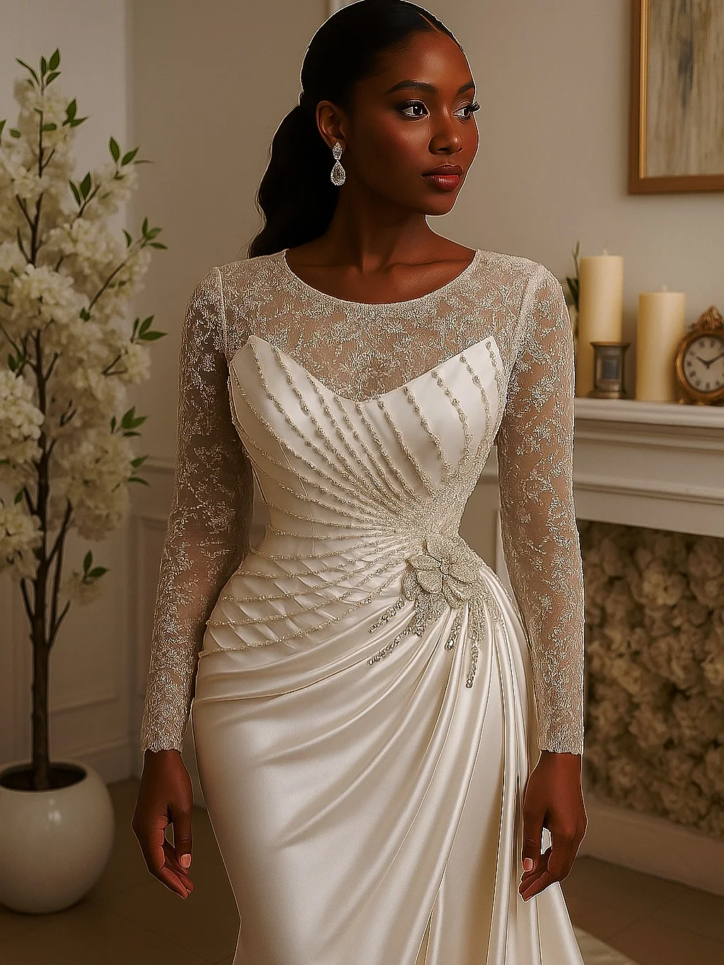 صورة حقيقية اللؤلؤ الساتان فساتين السهرة الوهم مطرز الأزهار حورية البحر أفريقيا فساتين حفلات التفتا طويل رداء حفلات رسمية