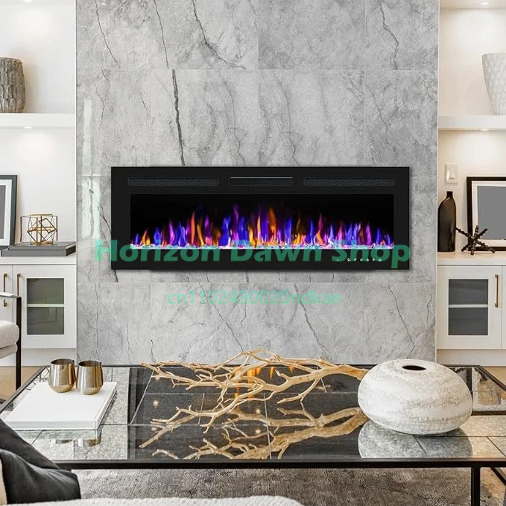 Electric Fireplace Wall Recessed Mounted LED Decorative Fireplace Wood Insert 60inch/152cm Fire Place Heater for RV Home Hotel