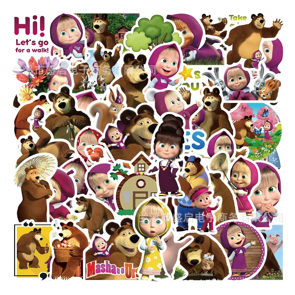 50pcs Cartoon mascia e l\'orso Cartoon Graffiti Sticker Car Trunk Water Cup frigorifero adesivo impermeabile