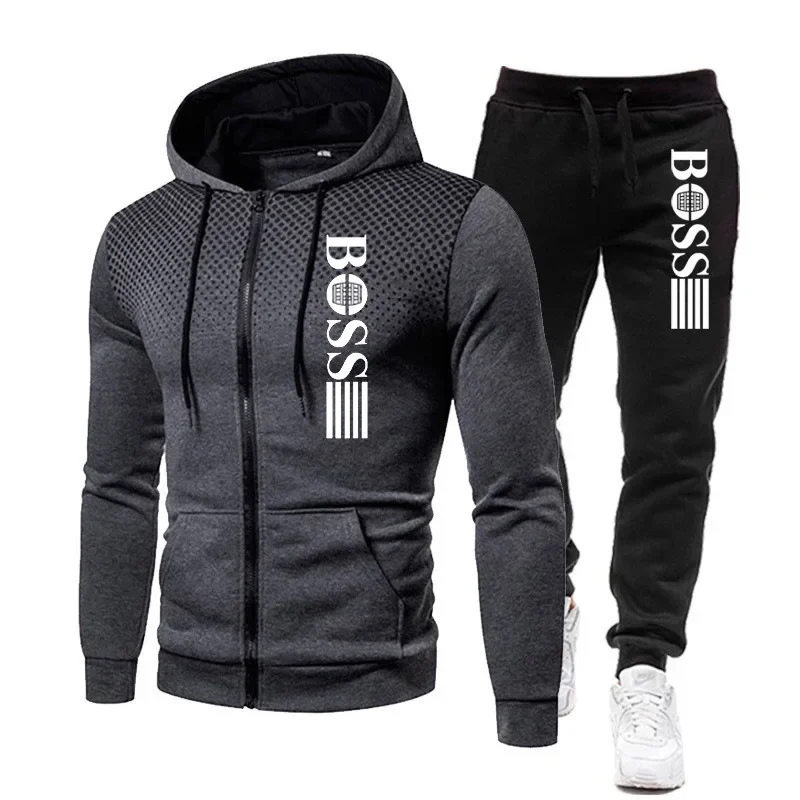 2025 New Men's Zippered Hoodie + Casual Pants Set for Autumn and Winter Fashion and Warm Sportswear Two-piece Set