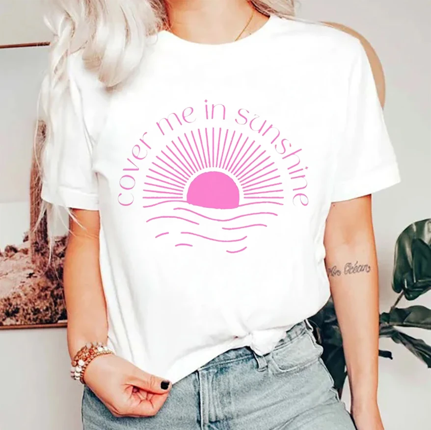 Pink Singer Cover Me In Sunshine T-Shirt Women's Cute And Sweet Printed Aesthetic T-Shirt Top Style O-Neck Summer Casual T-Shirt