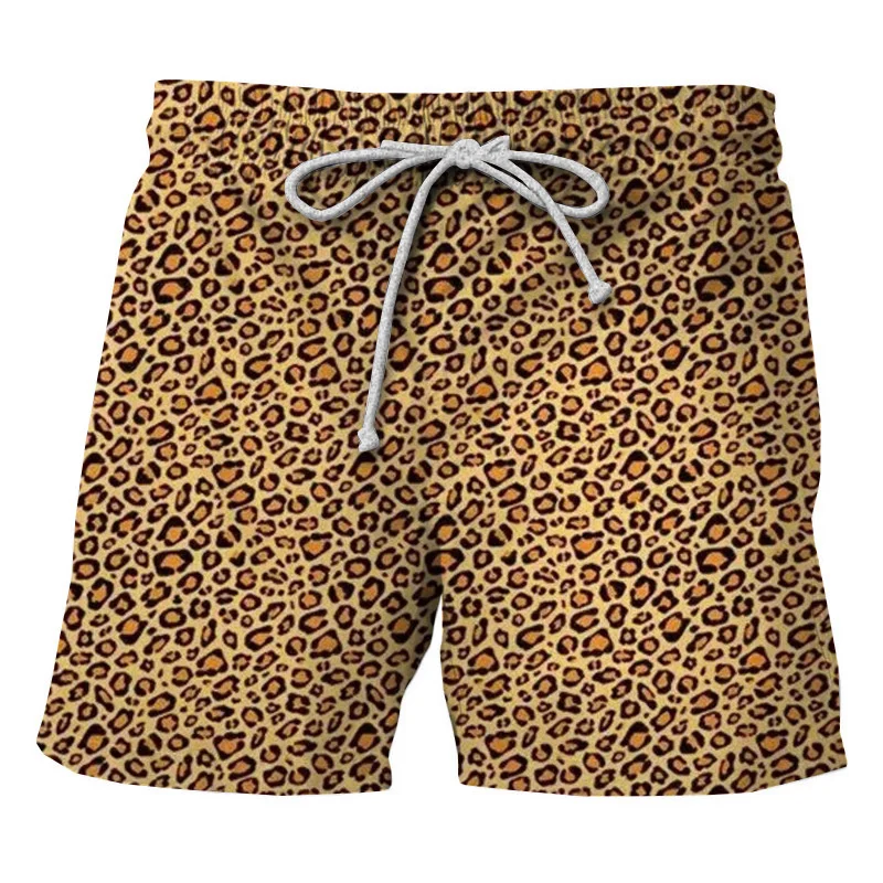 Fashion Men's Beach Shorts Personalized 3D Leopard Print Swim Trunks Summer Loose Casual Pants Boy Girl Street Gym Board Shorts