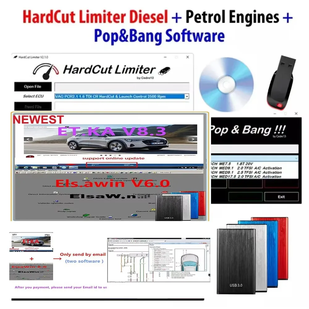 Latest ECU Software Elsawin 6.0 ET/ Ka8 .3 Electronic Parts Catalogue+6 IN 1 PACKAGE HardCut Limiter Diesel For V-W A-udi