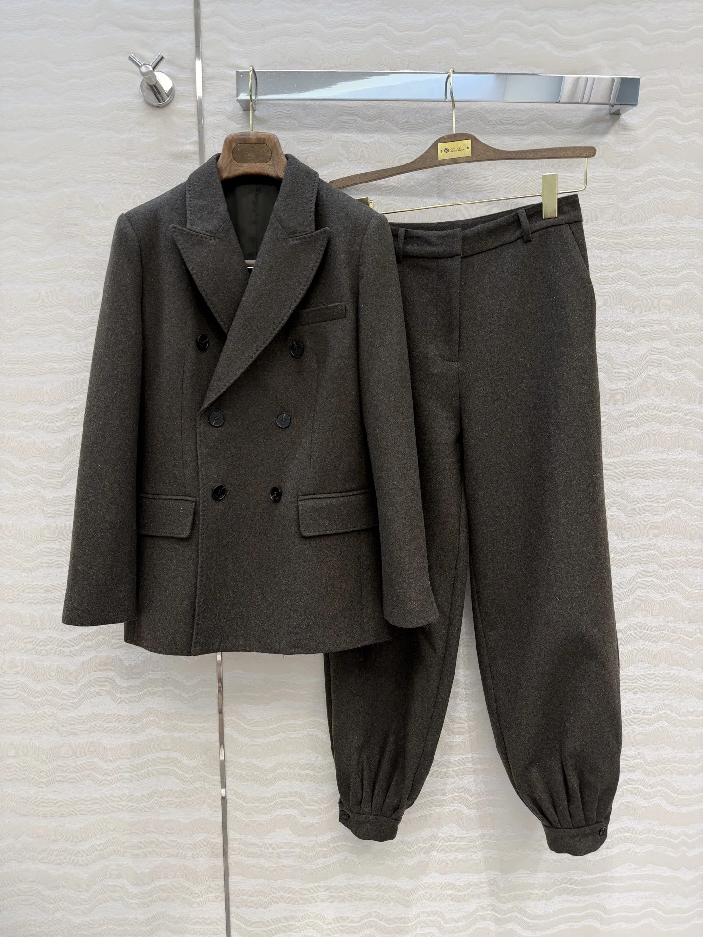 

Busin Casual Women's Suit Set LP Moss een Double Breasted Commute Sle Long Wool Coat And Pants Ensemble for Office And...