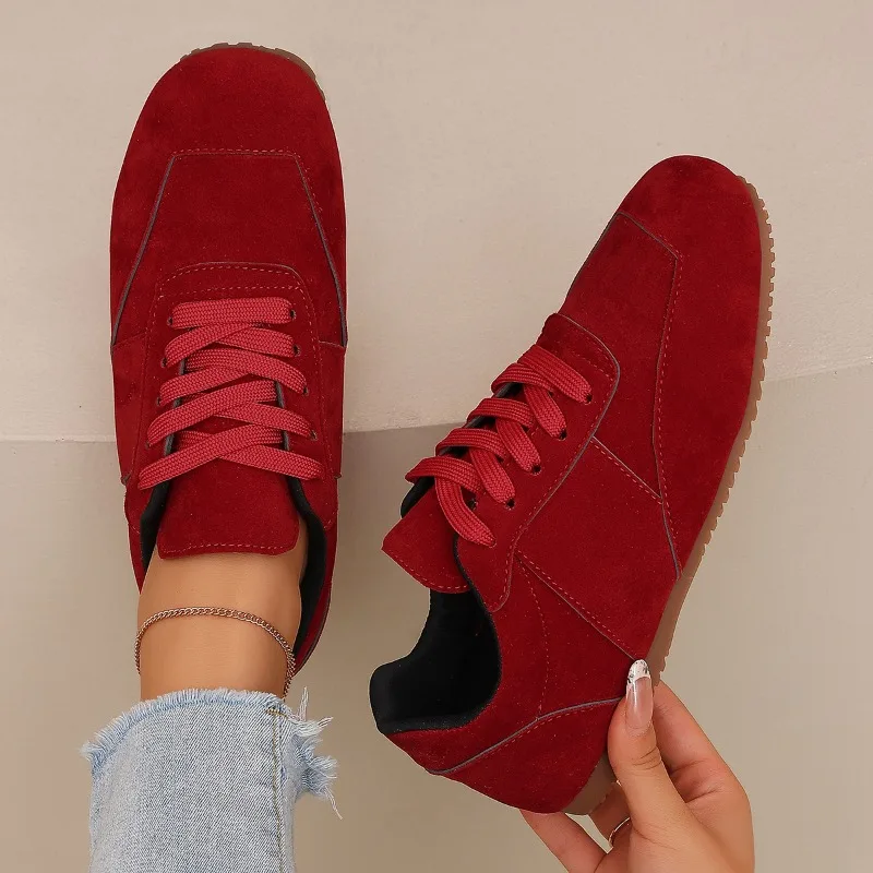 Women Sneakers Natural Suede Lace-up 2026 New Sneakers Round Toe Soft Comfort Casual Female Outdoor Drive Walk Shoes for Woman