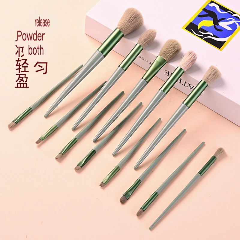 New 13 Seasonal Green Makeup Brushes Super Soft Suit Blusher High Gloss Powder Eye Shadow Brush Beginner