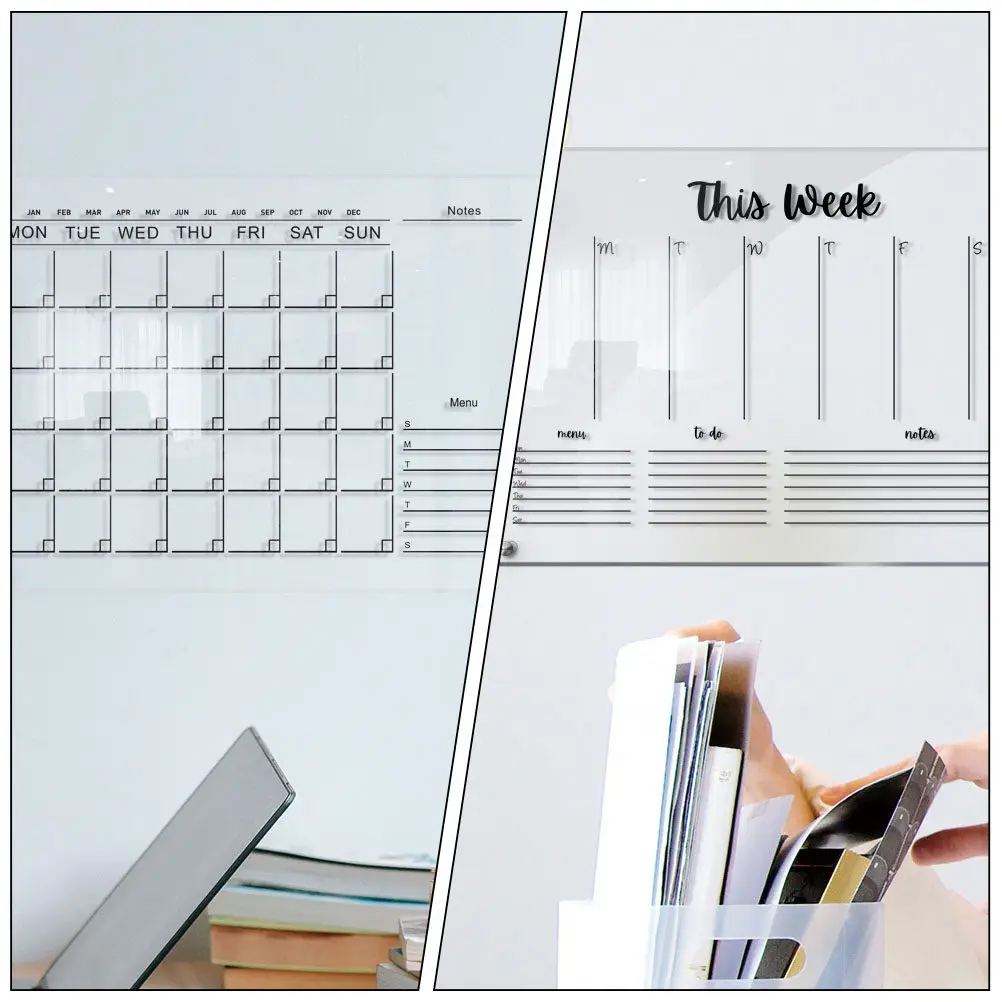 2sets-acrylic-weekly-dry-erase-message-board-clear-transparent-memo-board-for-office-kitchen-party-wedding-students-supplies