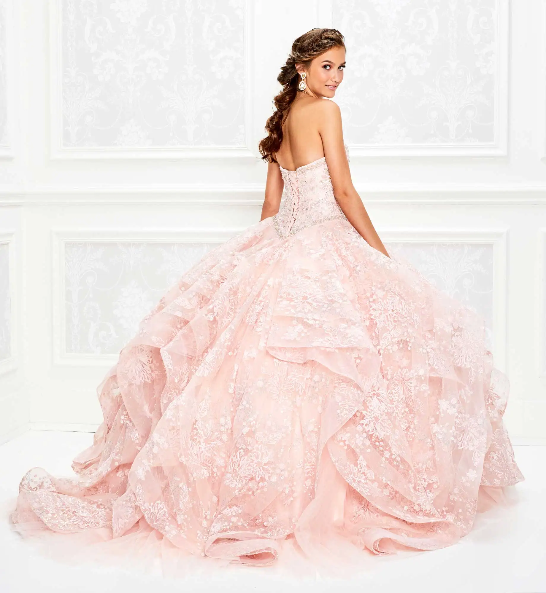 Rosa Vestidos Quinceanera Ball Gown Querida Tulle Lace Frisada Puffy Mexicana Doce 16 Vestidos Charro 15 Anos