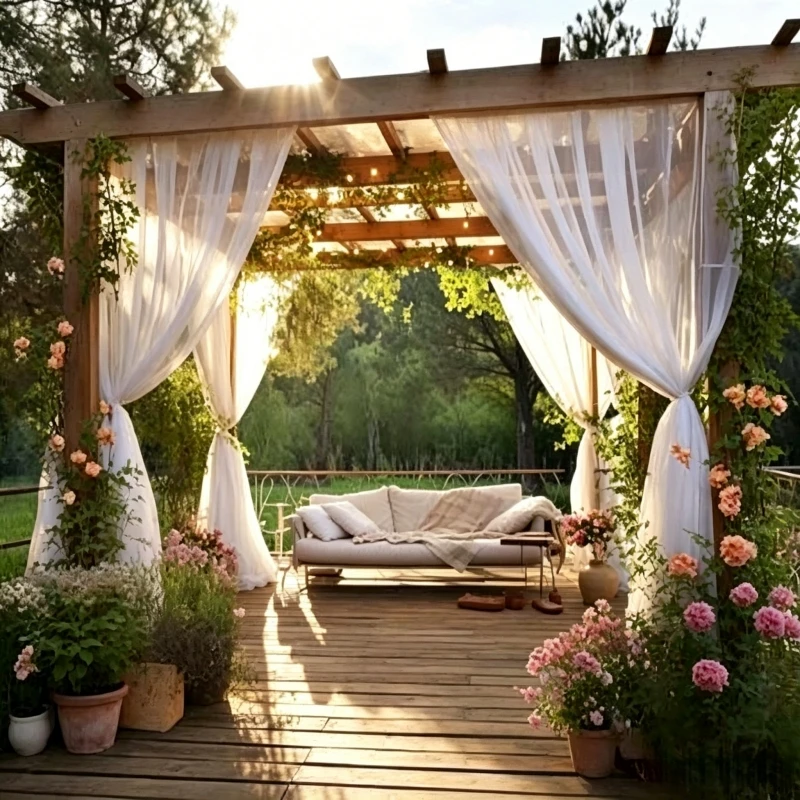 Outdoor Balcony Curtains Mosquito Net Courtyard Garden Rod Pocket Mesh Sheer Curtains Mosquito Tent for Backyard Patio Pergola