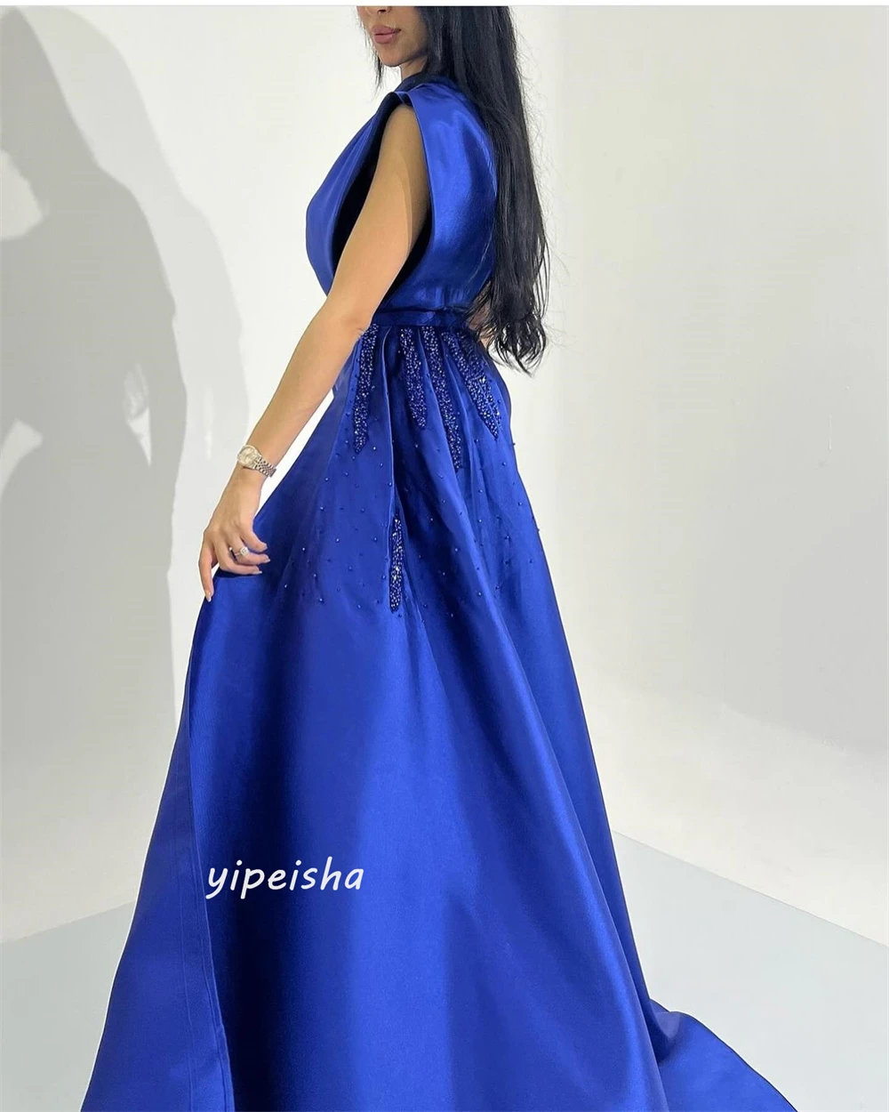 Prom Dress Saudi Arabia Satin Beading Draped Clubbing A-line One-shoulder Bespoke Occasion Gown Long Dresses