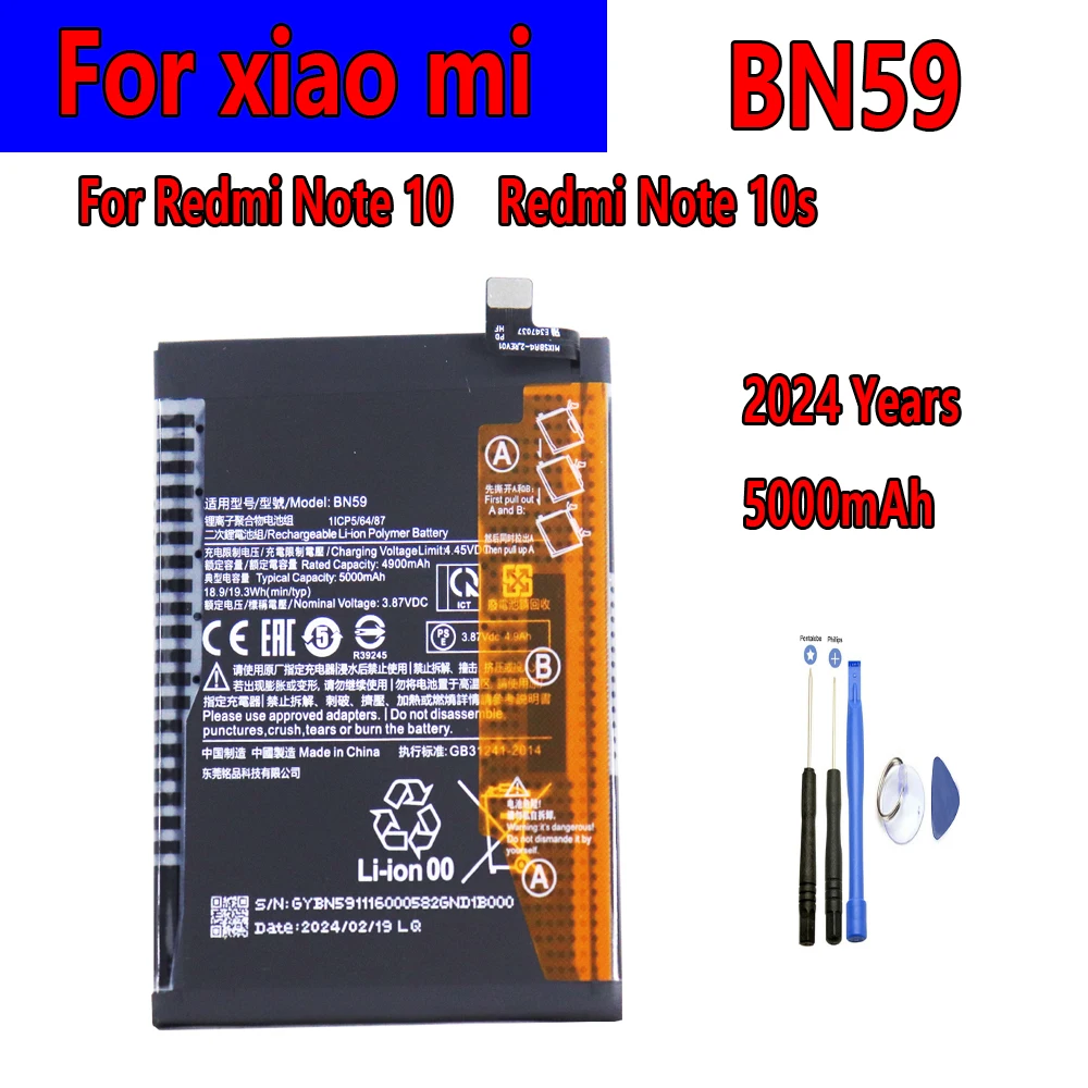 

Flash sales New Xiao mi BN59 5000mAh Phone Battery For Xiaomi Redmi Note 10 10S Note10 Note10S+free tool