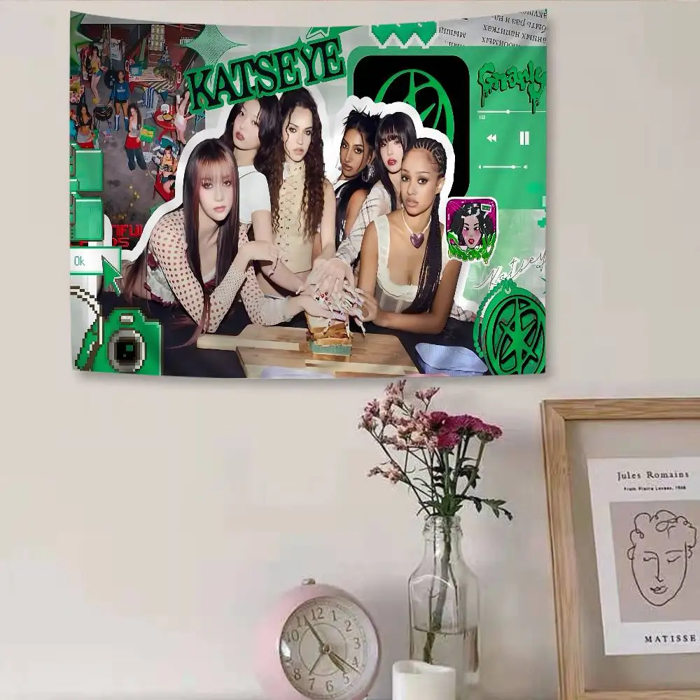 Global Pop Group K-Katseye Chart Tapestry Art Science Fiction Room Home Decor Cheap Hippie Wall Hanging 3